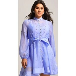 Bella Barnett Purple Embellished Button Down Long Sleeve NWT Belted Dress Size L